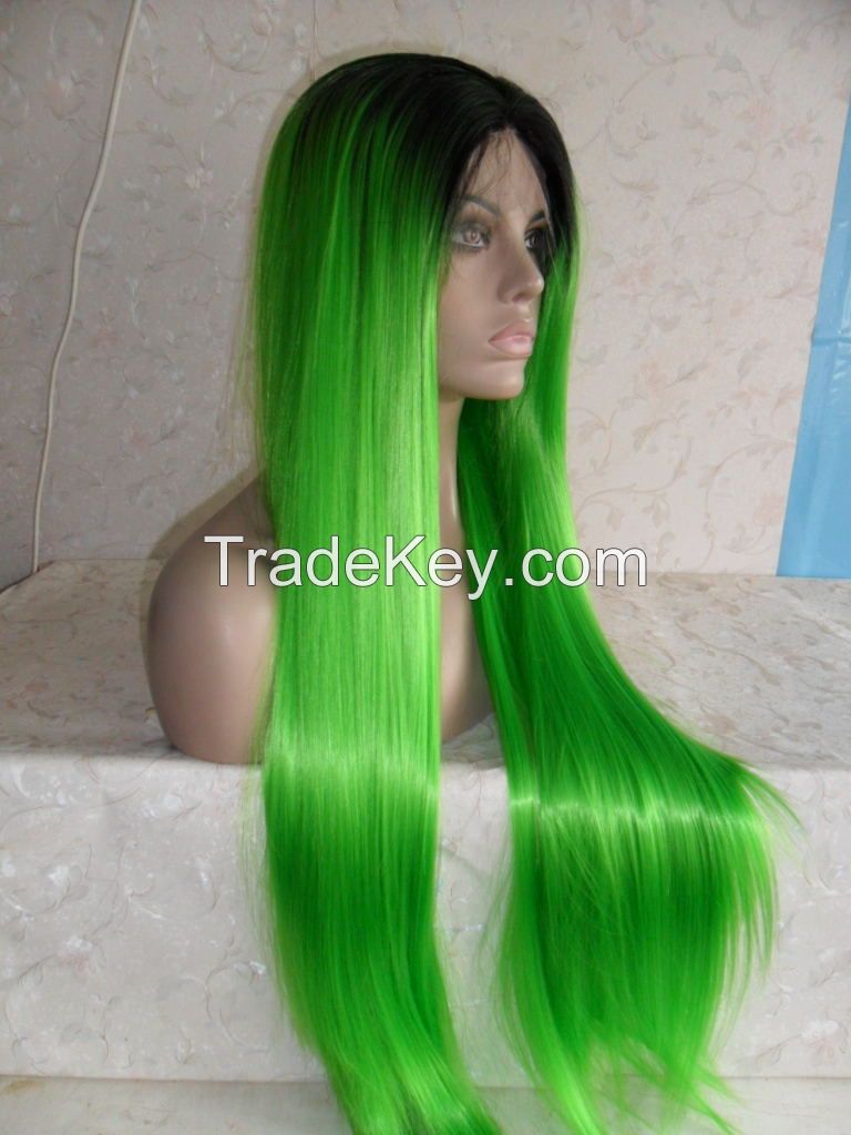 Green straight wig