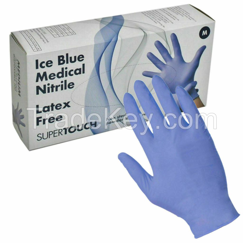 Nitrile Gloves / Protective Civilian Gloves / White And Sky Blue Nitrile Disposable Gloves