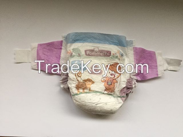 French baby and adult diapers in bales