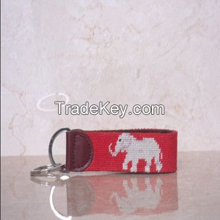 Needlepoint Key Fob with cowhide leather