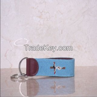 Needlepoint Key Fob With Cowhide Leather