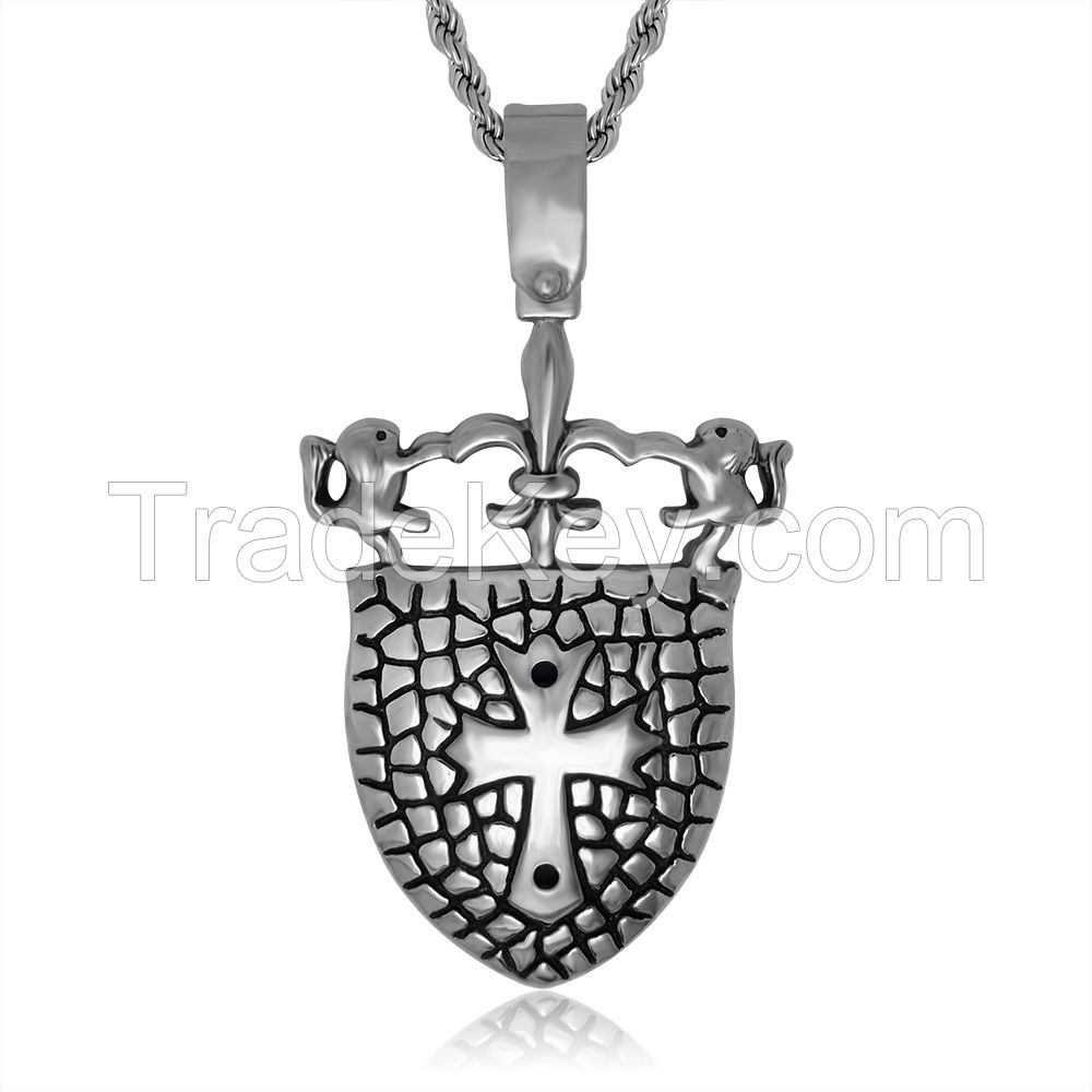 Cross and shield shape titanium steel pendant