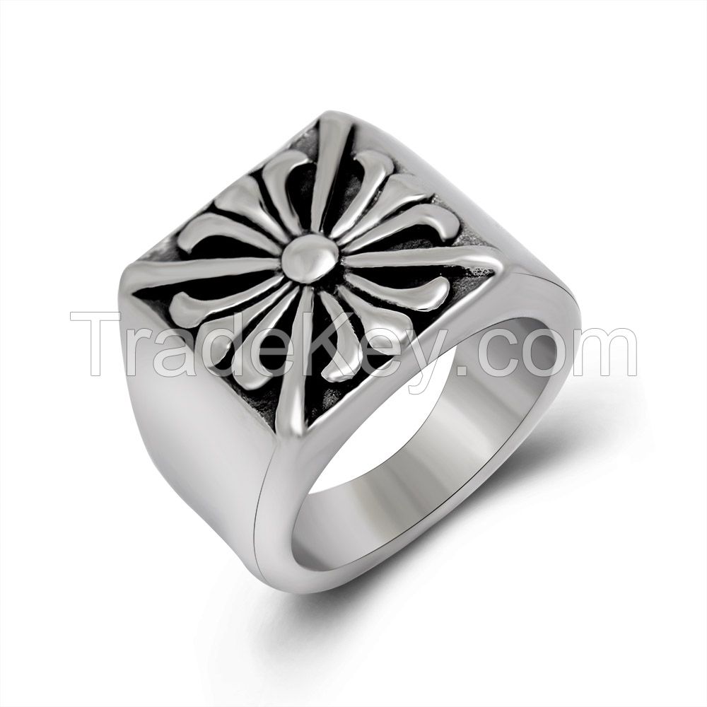 Europe and American retro-style titanium steel ring with cross pattern