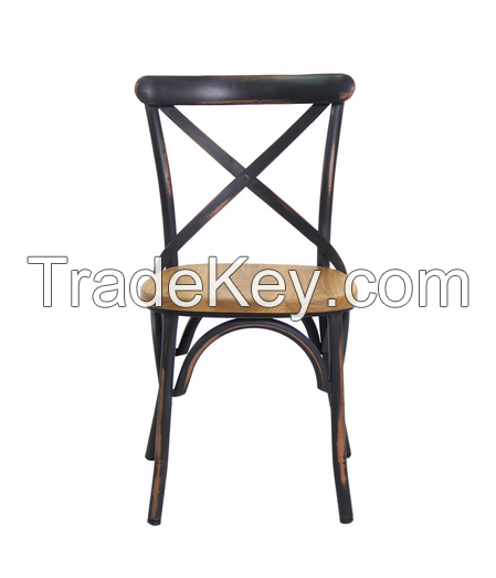 Vintage Wooden Seat Metal Dining Room Chair