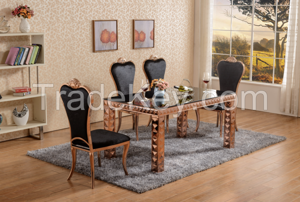 Copper dining table set with chairs