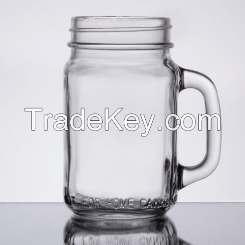2016 New Design Glassware, Candy glass jar, Enbossed glass jar, Glass mug bu handle