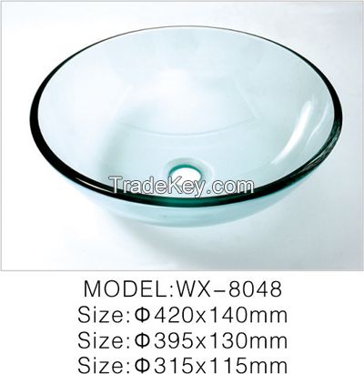 Tempered Clear Glass Polished Surface Bathroom Wash Basin Sink 