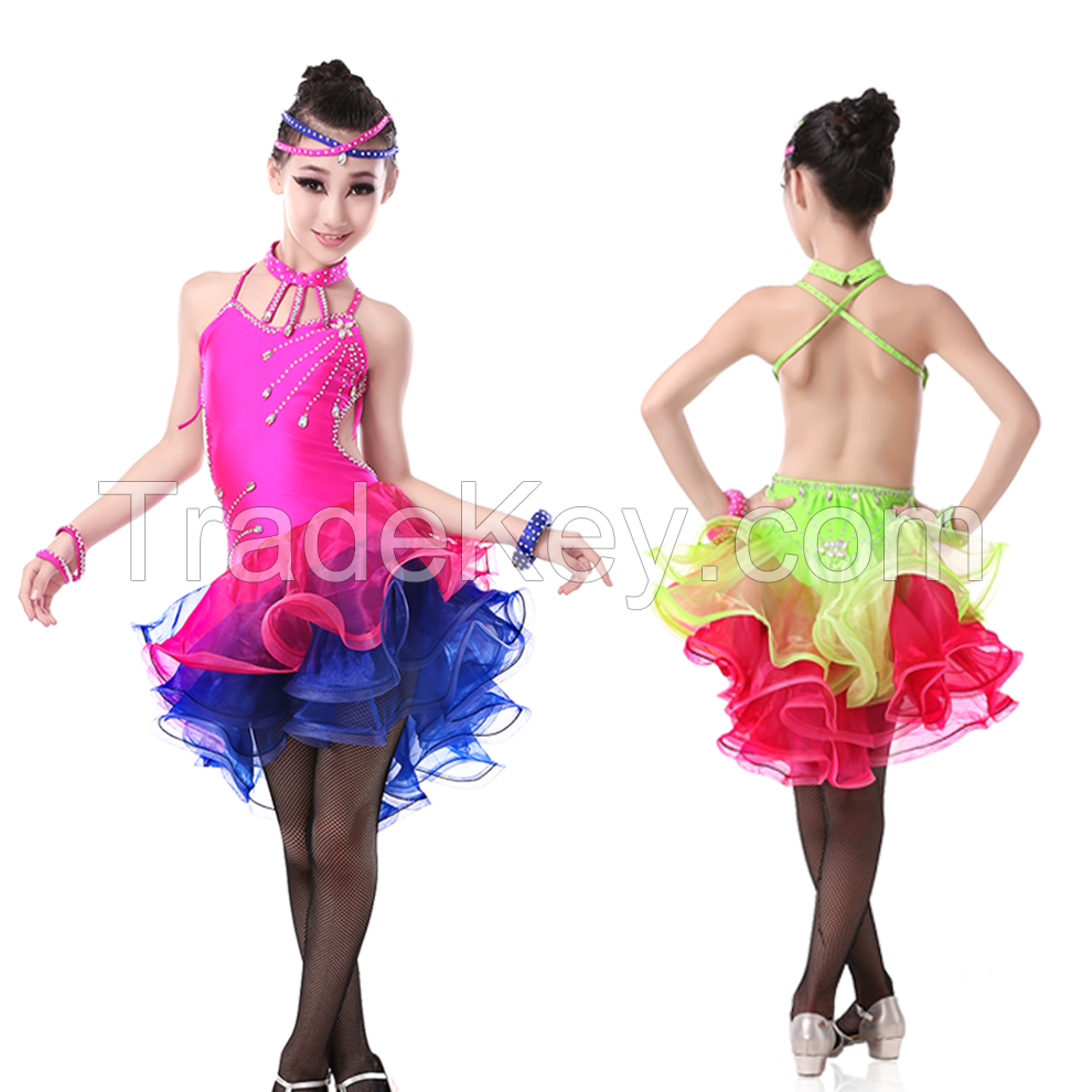 Sexy Open Back Sequin Rhinstone Latin Dance Dress