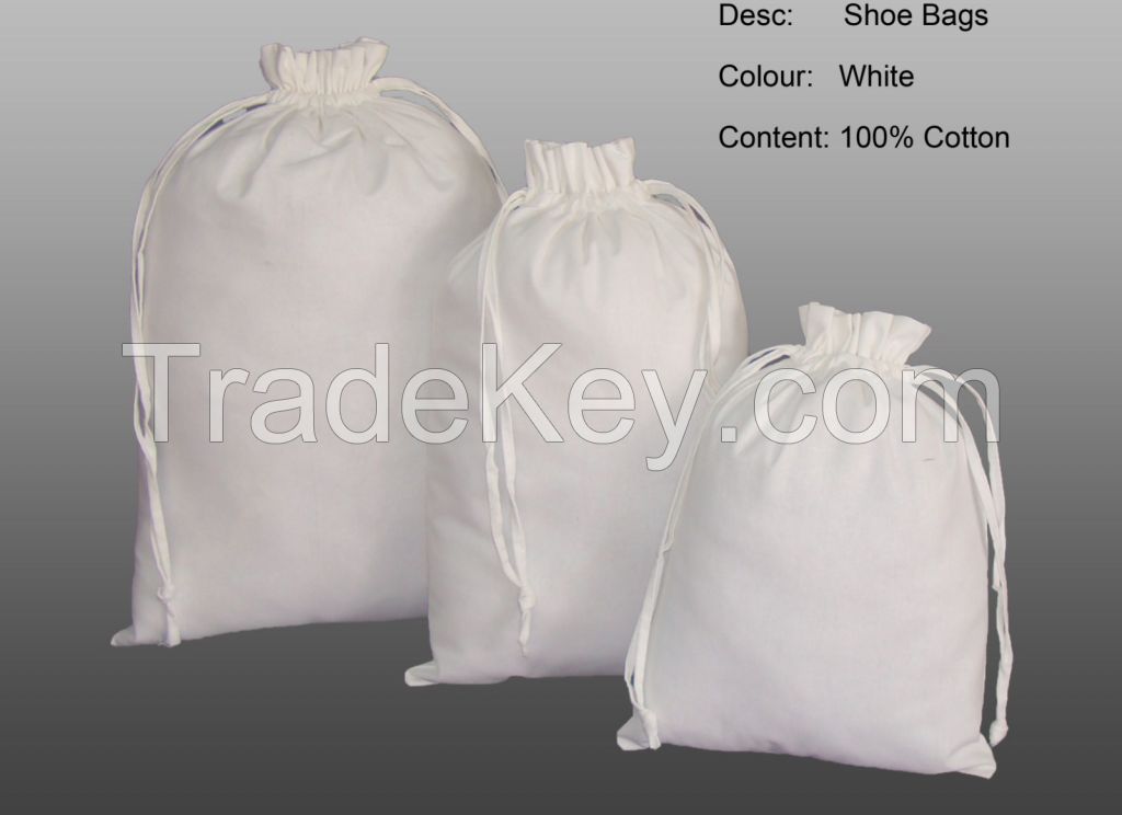 100% Bleached Cotton Shoe Drawstring Bags