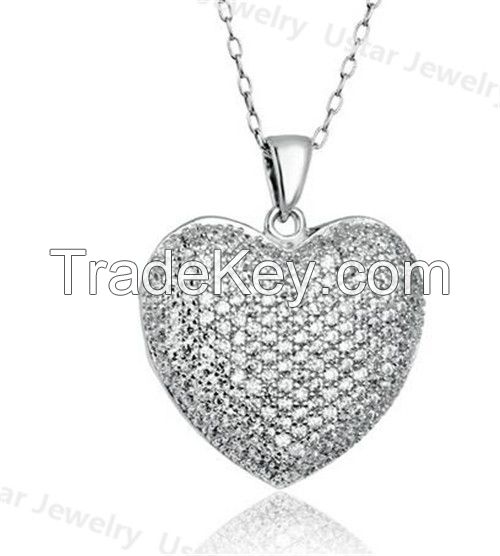 Lady Heart 46mm Silver Pendant Necklace with diamond