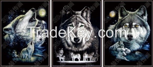 3 Images Flipping Lenticular Poster Wolf and Moon