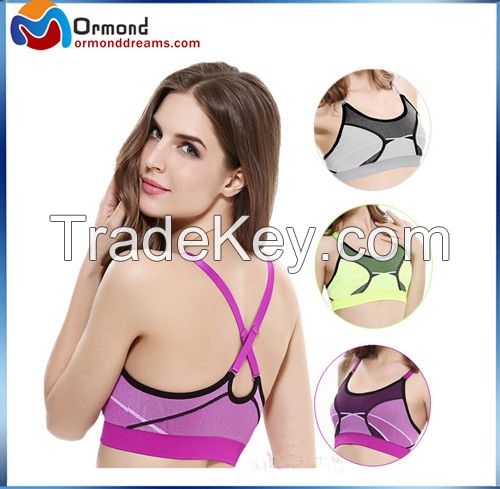 Detachable straps high anti-vibration Wire Free seamless push up sports bra