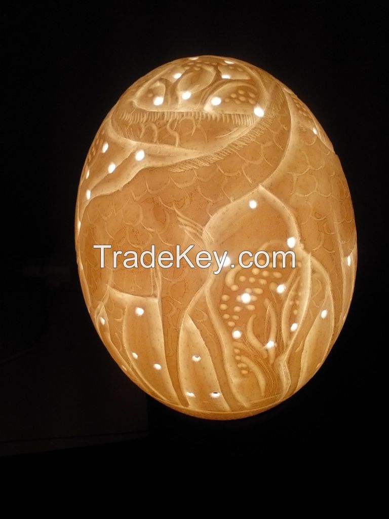 CARVED OSTRITCH EGG SHELL LAMPSHADES