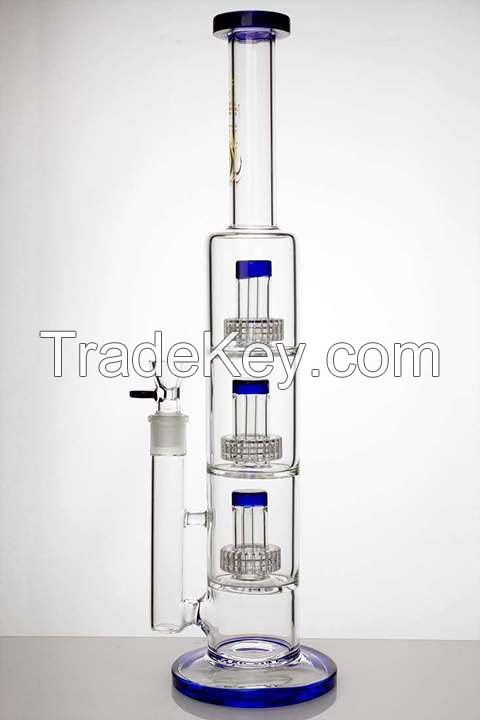 triple showerhead perc straight glass hookah pipe