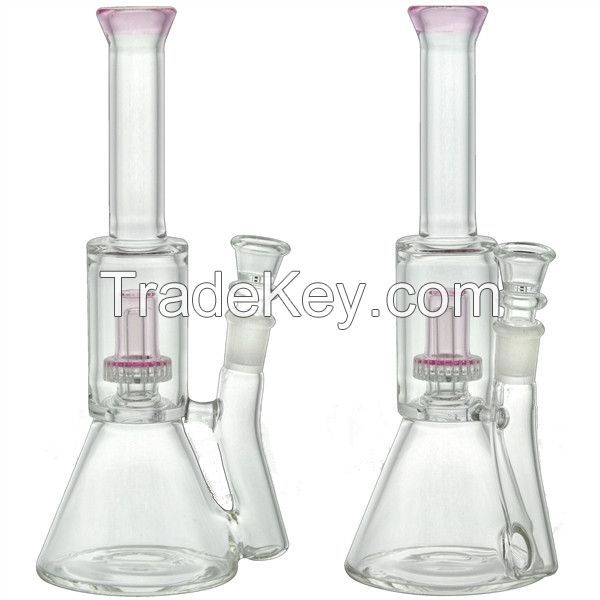 new hand blown pink showerhead perc glass smoking pipe with beaker base