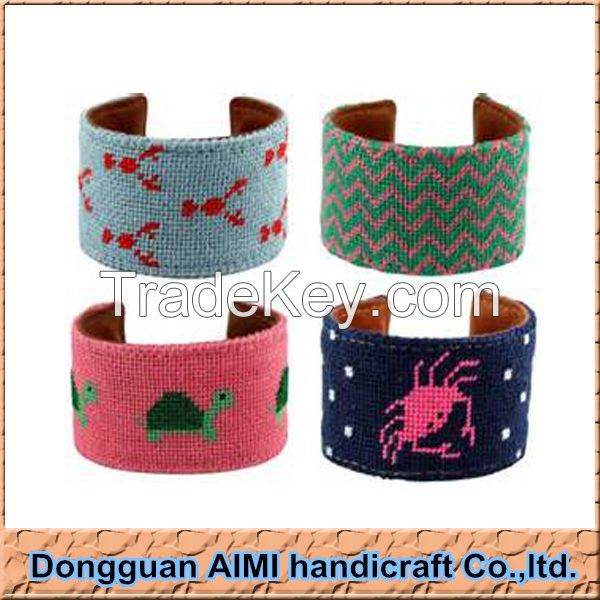 AIMI Custom handmade needlepoint cuff bangle, embroidery needlepoint b