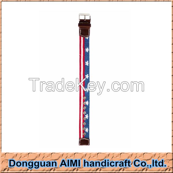 new design handmade needlepoint leather watch strap with genuine cowhi