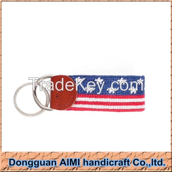 Top sale Navy Blue Handmade Needlepoint Key Fob, Custom Key Chain