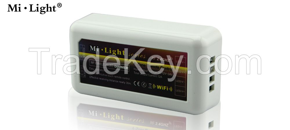 Mi.Light wifi 12v/24v led strip controller, adjustable warm and cold white strip controller with mutli-zone remote control, led controller single color strip