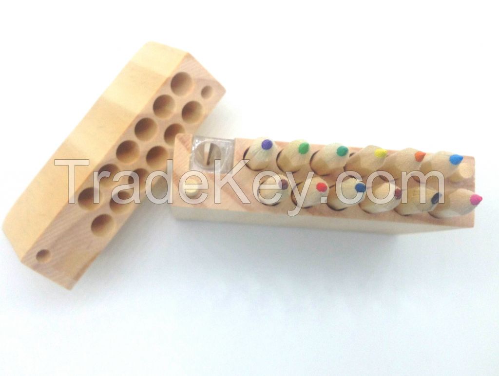high quality sharpener woodcase with 12 pcs colored pencils