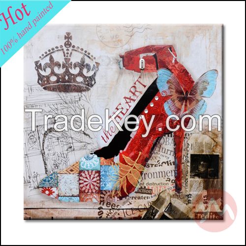 2016 fashion hand painted canvas shoes still life oil painting