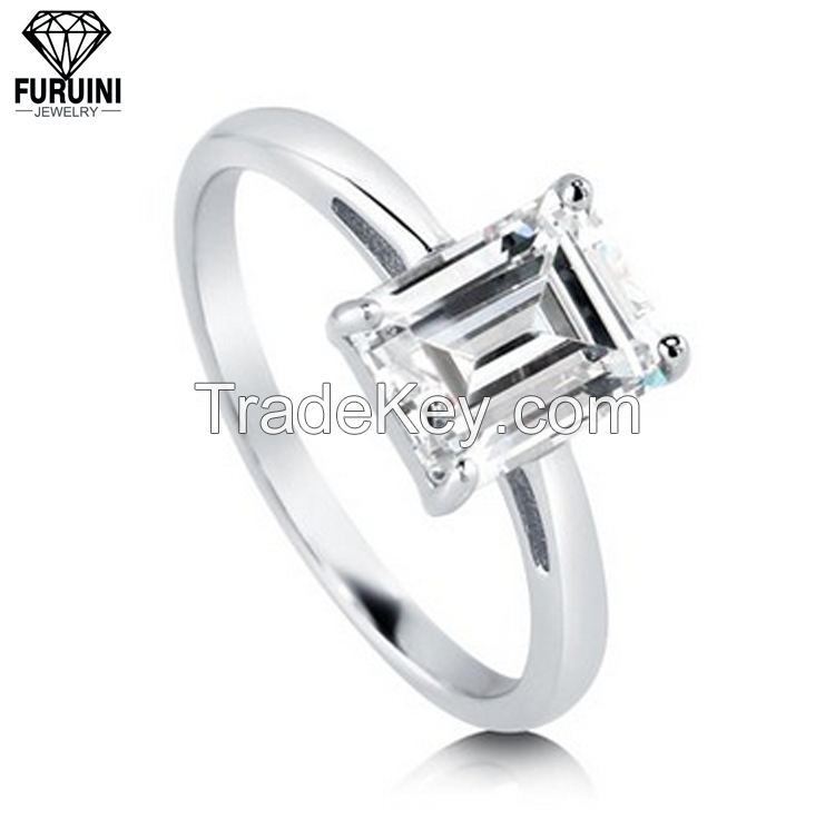 Cheap Beautiful Emerald Step Cut CZ Brass Engagement Ring