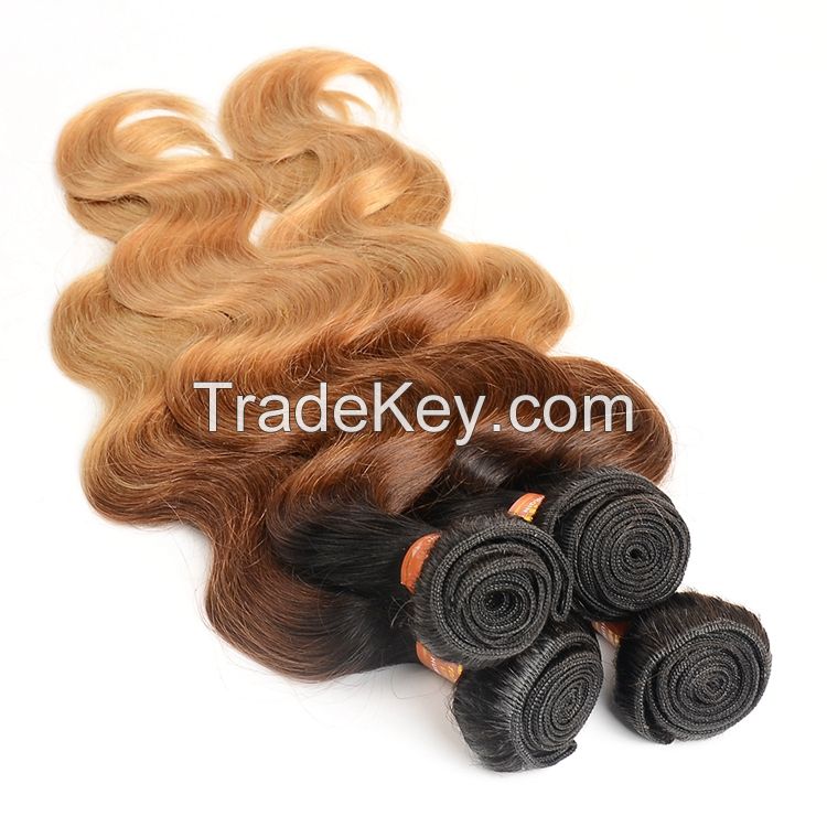 Body Colored Three Tone Ombre Brazilian Hair Weave Wet and Wavy