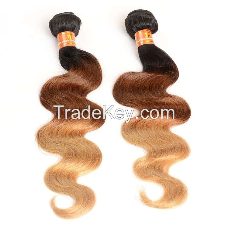 Body Colored Three Tone Ombre Brazilian Hair Weave Wet and Wavy