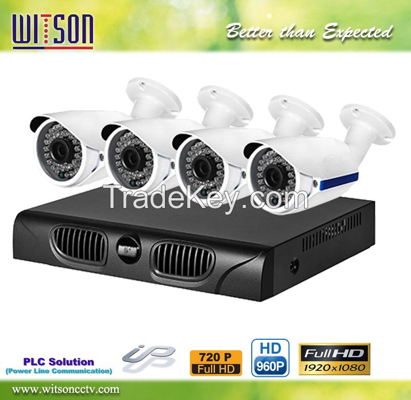 4CH HD Power Line Communication PLC CCTV Wireless Camera System IP NVR Kit