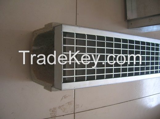 Polymer drainage channel/linear surface drains with stainless steel grating