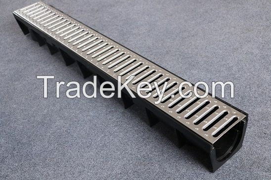 plastic drainage channel with stainless steel grating