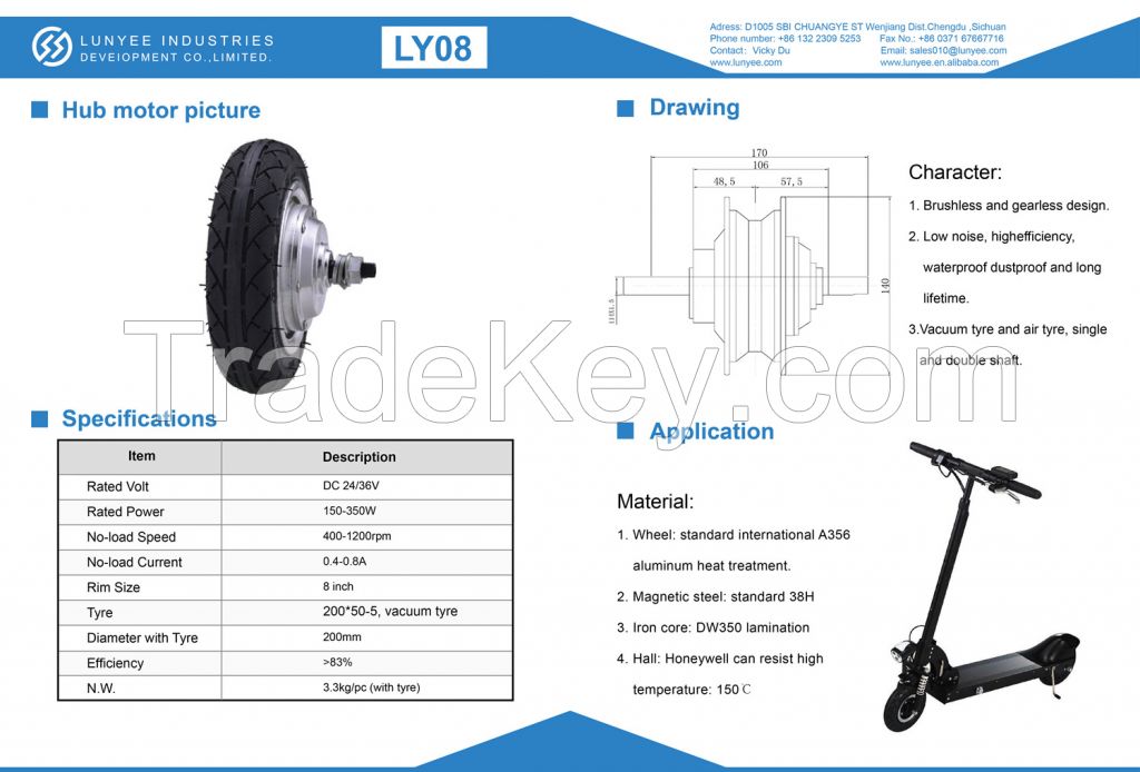 200mm diameter hub motor for electric scooter