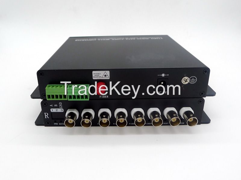 8ch TVI/CVI/AHD HD video with 8 separate audio to fiber converter and extender