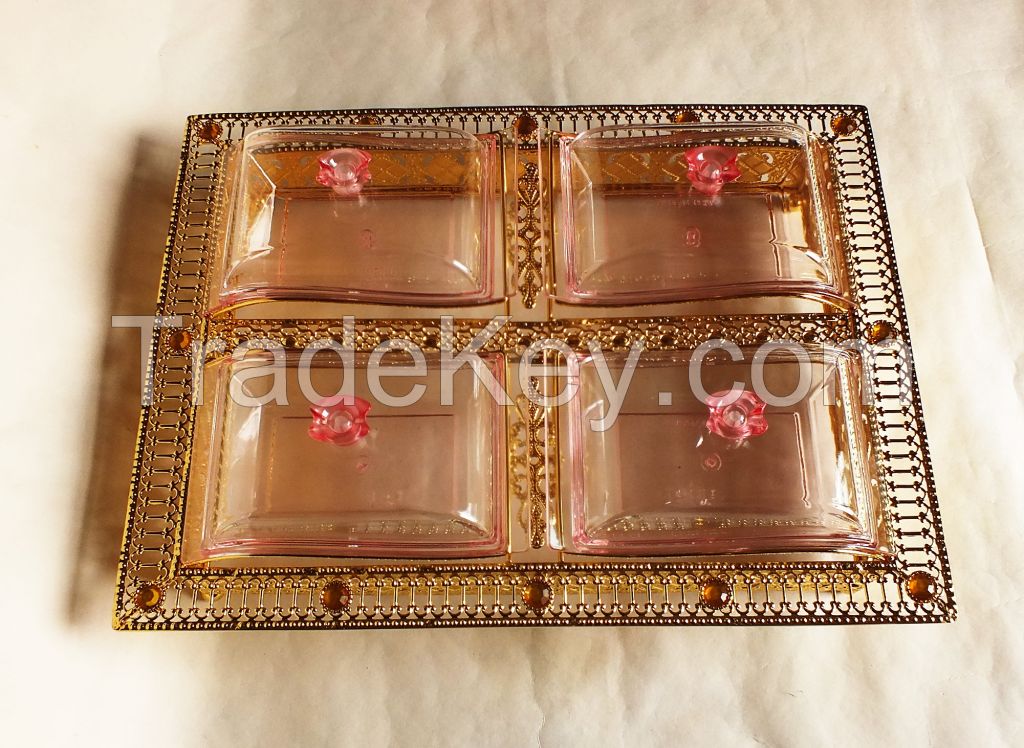 Multifunctional metal frame square shaped platter
