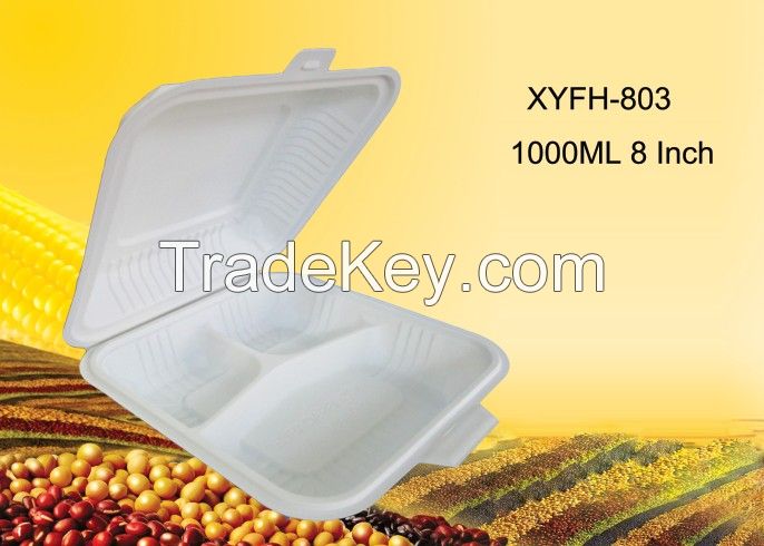 Eco-friendly 3-compartment 1000ml Biodegradable Disposable Lunch Box