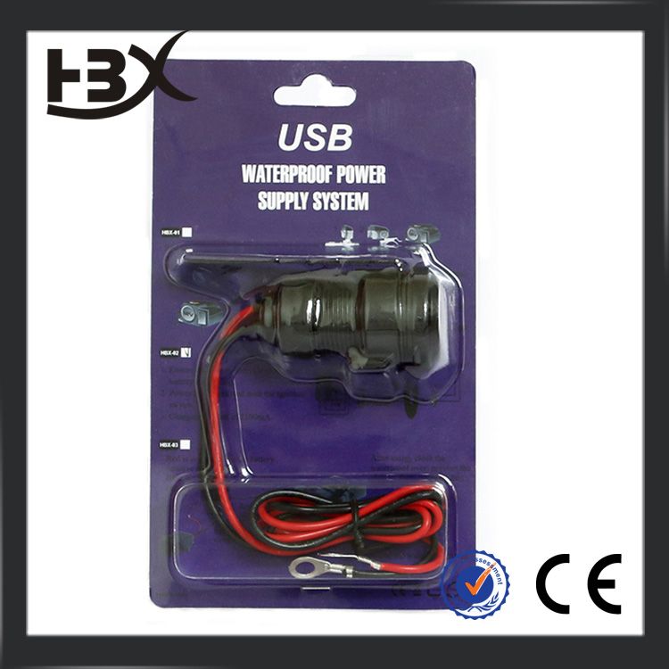 Dual USB Weatherproof Motorcycle Phone GPS Power Charger with 60cm Cable