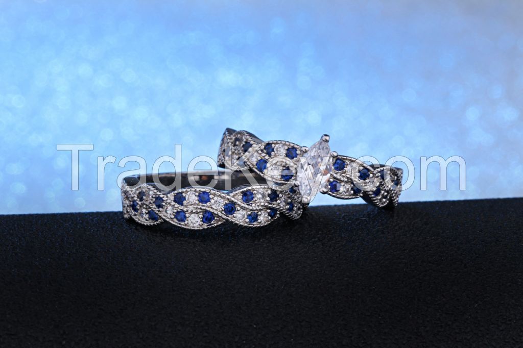 new design hot sale 925 Silver Sterling Ring set with sapphire CZ