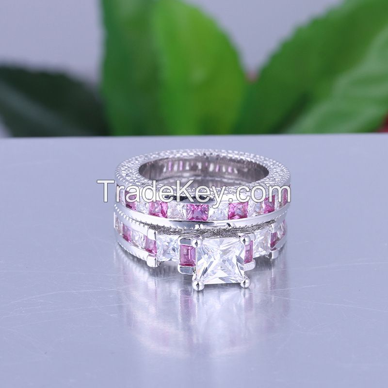 925 Silver Sterling Engagement and wedding Ring Set and gift for Women with square CZ