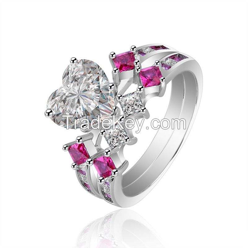 925 Silver Sterling Engagement and wedding heart shape Ring Set for Women