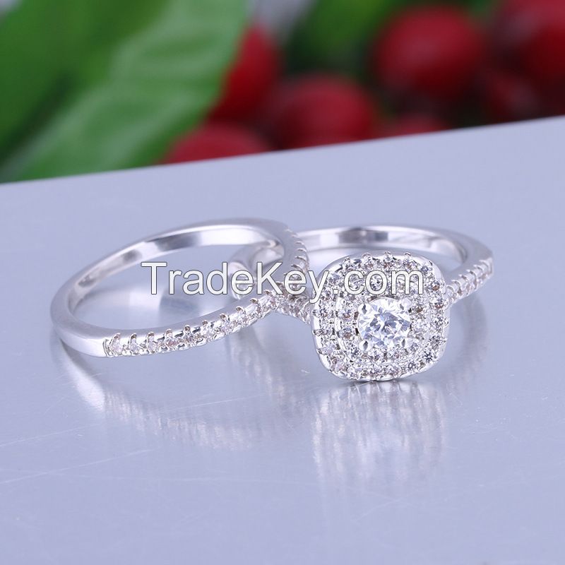 925 sterling silver wedding rings with high quality CZ and rhodium plated