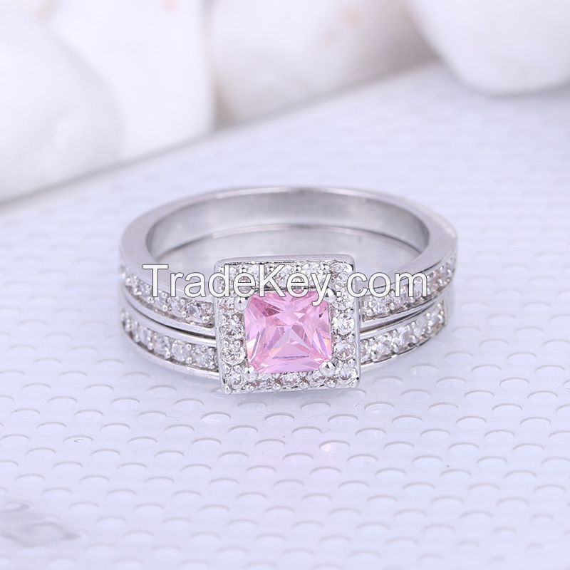 925 Silver Sterling Ring  set with pink simulated diamond for women