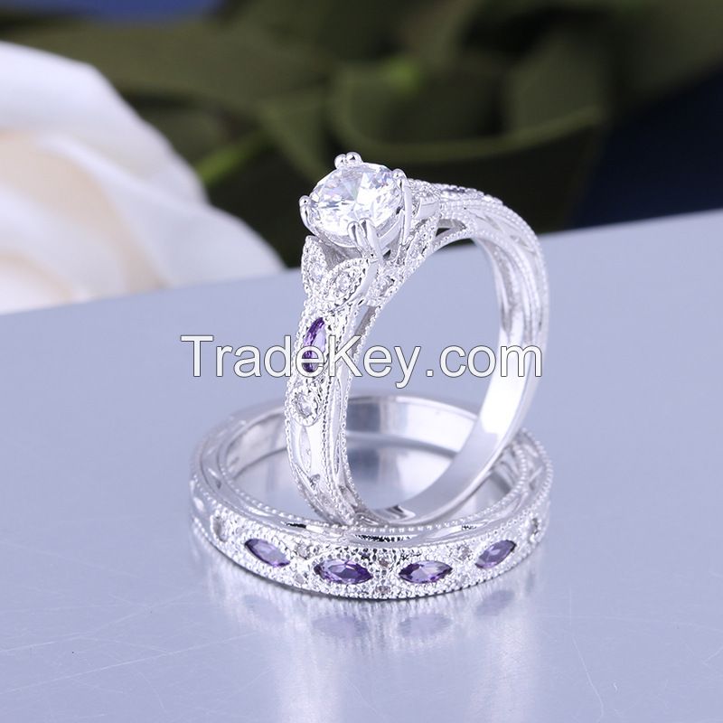 925 Silver Sterling Ring Set for engagement and wedding gift jewelry