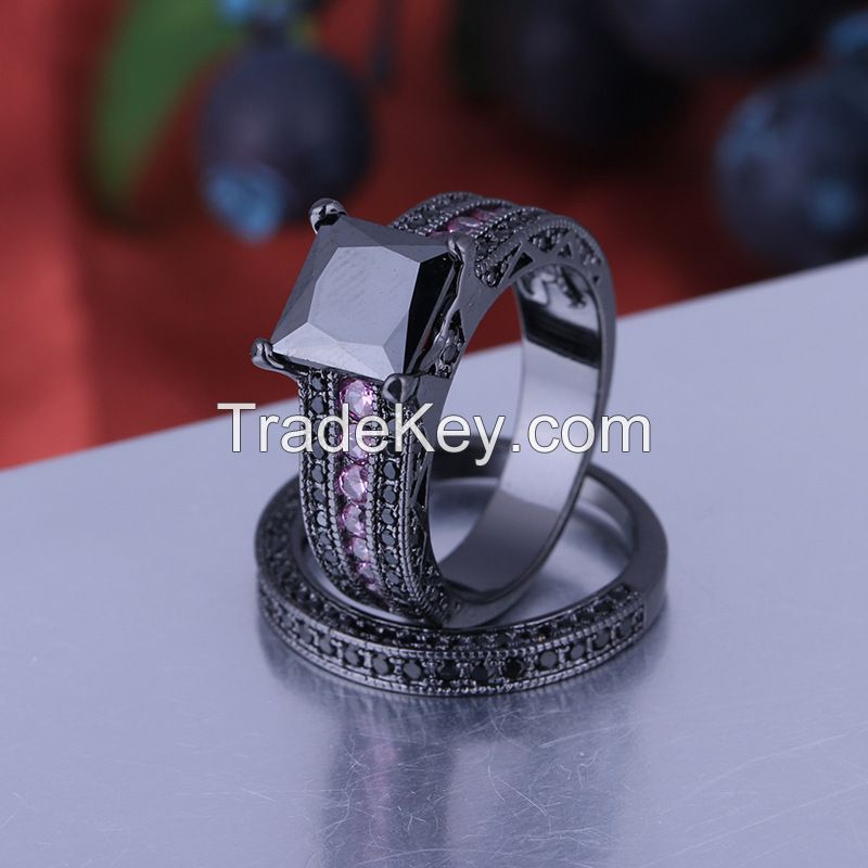 925 Silver Sterling Black Ring Set for Women -