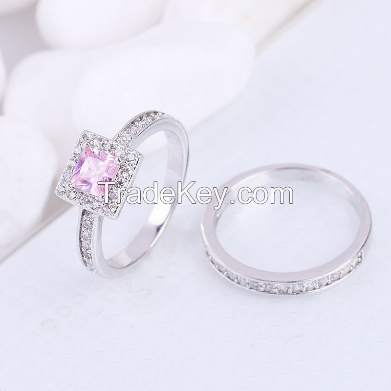 925 Silver Sterling Ring  set with pink simulated diamond for women