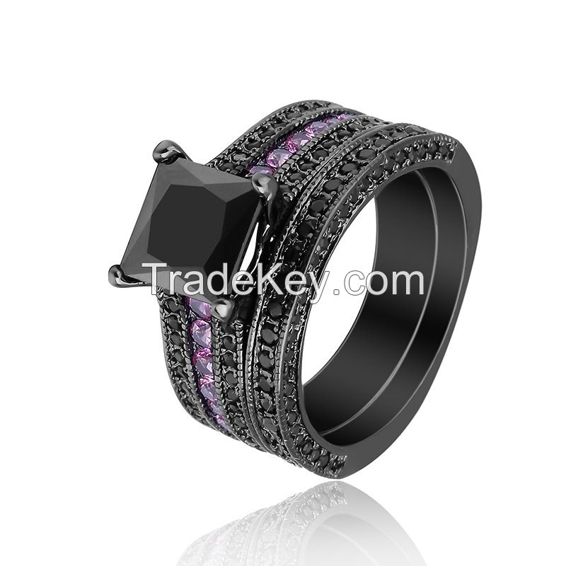 925 Silver Sterling Black Ring Set for Women -