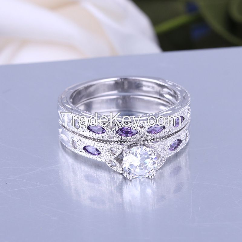 925 Silver Sterling Ring Set For Engagement And Wedding Gift Jewelry