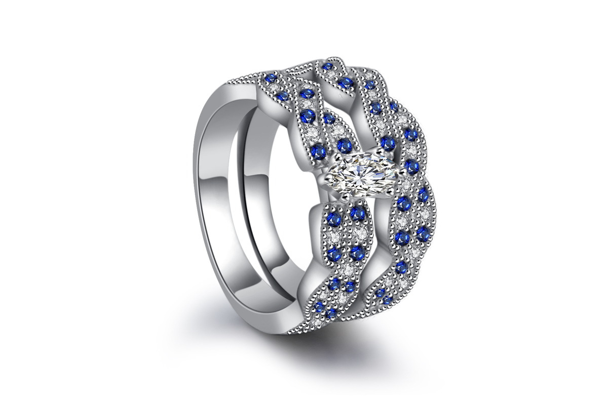 new design hot sale 925 Silver Sterling Ring set with sapphire CZ