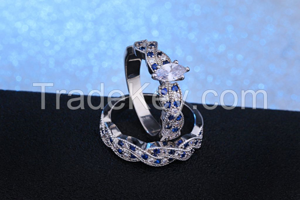 new design hot sale 925 Silver Sterling Ring set with sapphire CZ