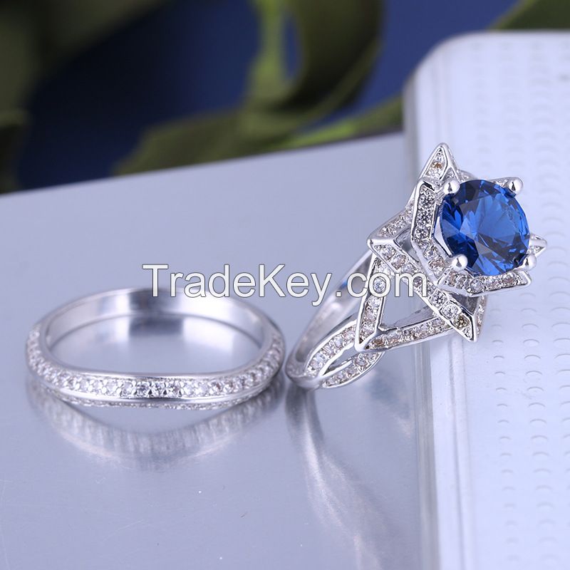 925 Silver Sterling Ring Set for Women  wedding rings with sapphire