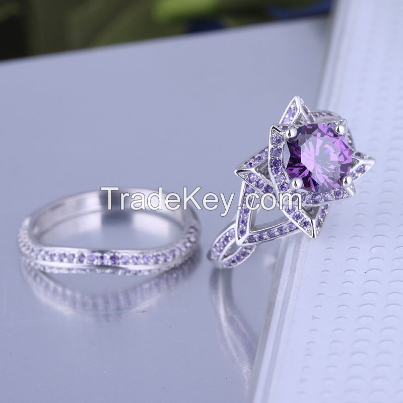 925 Silver Sterling Ring Set  engagement and wedding rings